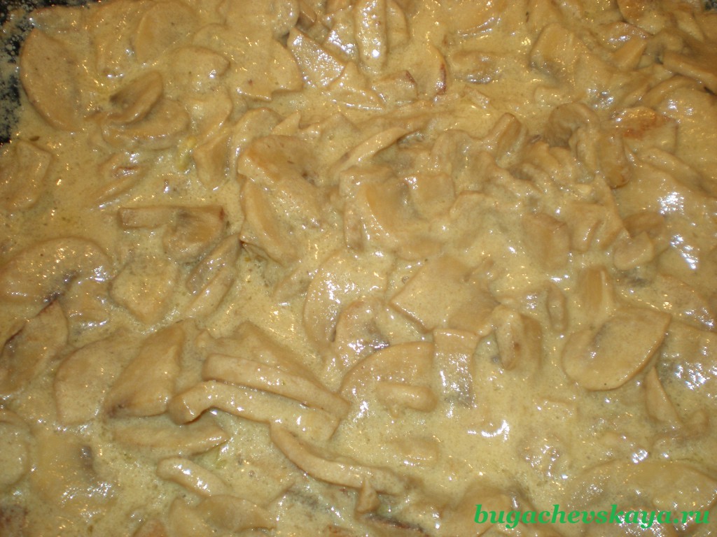 Шампиньоны в сметано-сливочном соусе (рецепт с фото)